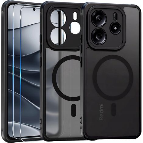 Funda MagSafe negra mate para Xiaomi Redmi Note 14 4G + 2 protectores de cristal (1/5)