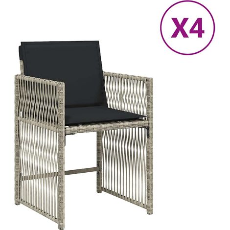 Chaises de jardin avec coussins lot de 4 Chaises d'extérieur gris clair poly rotin (1/5)