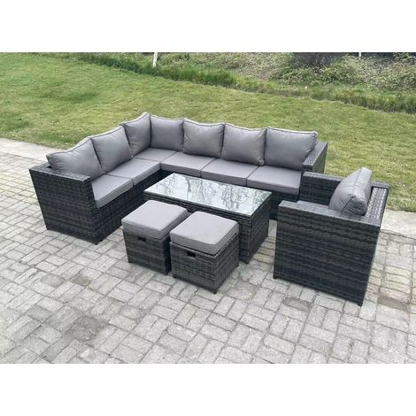 Fimous 9 Seater Rattan Corner Sofa Lounge Sofa Set With Rectangular Coffee Table 2 Stool Dark Grey Mixed Left Hand (1/5)