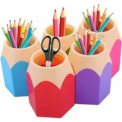 Pot à Crayons Lot de 5 Assortd Couleur Stylo Vase Pot à Crayons Maquillage Brosse Support Organiseur de Bureau Papeterie (1/5)