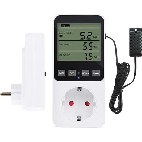Controlador de humedad, controlador de temperatura, higrostato digital con enchufe, controlador de humedad con sensor, regulador de temperatura y controlador de humedad para uso en interiores, inverna