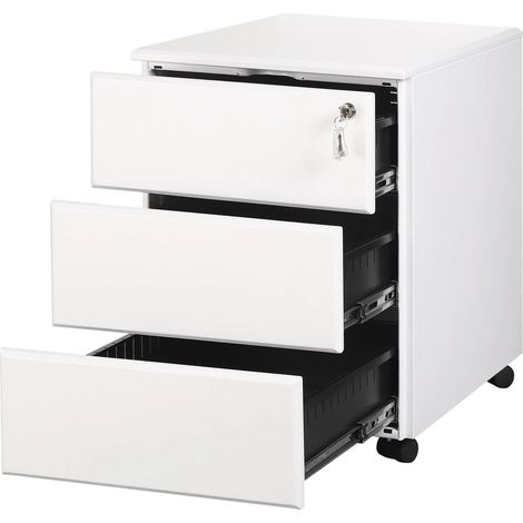 Caisson de bureau roulant à 3 tiroirs, meuble de rangement en acier avec serrure, 4 roulettes dont 2 freinées, pour bureau et home office  CHICFURN (1/5)