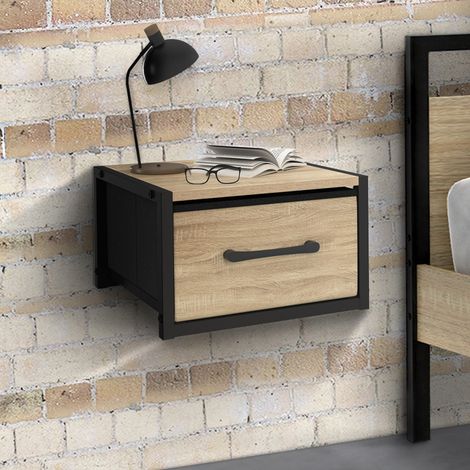 Lote de 2 mesillas de noche UTAH con cajón de tela y diseño industrial
