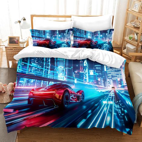 Housse de Couette Voiture de Course 220×240cm,Parure de Lit Voiture de Sport avec 2 Taies d'oreiller Microfibre pour Enfants Jeunes(Voiture de Course 5, 220x240cm) (1/5)