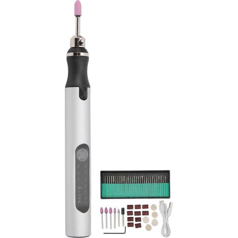 Stylo micro graveur électrique – outil gravure vibro – 10W – céramique / métal – argent (1/4)