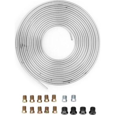 Tuyau de frein de 7,62 m (25 pi) en cuivre nickelé, diamètre extérieur 4,76 mm (3/16 po), avec raccords pour système de freinage hydraulique et d'alimentation (argenté). (1/5)