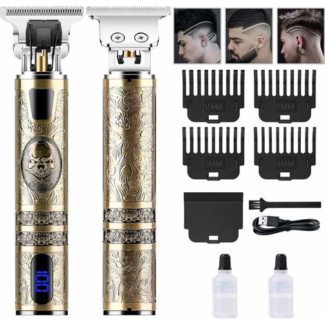 JKWG Tondeuse à cheveux, tondeuse à cheveux professionnelle pour homme, rasoir électrique facile à couper, tondeuse à barbe rechargeable par USB, tondeuse à lame en T pour homme avec 3 peignes et écra (1/5)