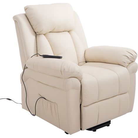 Fauteuil de relaxation électrique releveur crème – Dossier inclinable – Repose-pieds télécommandé – Confort optimal pour personnes âgées – MH (1/5)