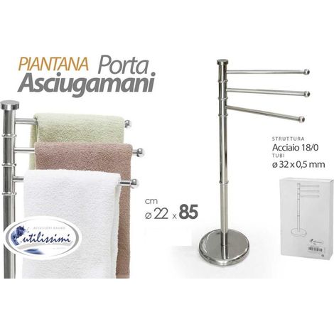 Piantana Portasciugamani a 3 Braccia Girevoli in Acciaio Inox 32 x 85 cm