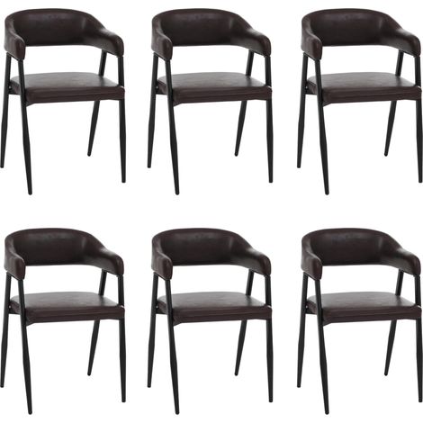Juego de 6 sillas de comedor HHG-685, sillas de cocina, sillas con respaldo, sillas tapizadas, estilo industrial retro vintage, cuero sintético, marrón oscuro