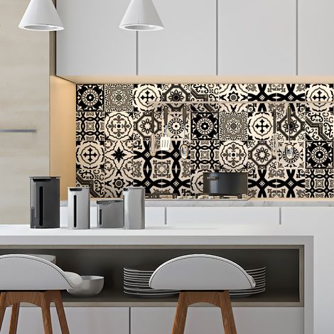 Sticker Mural Carrelage adhésif Cuisine Salle de Bain - 16 STICKERS CARRELAGES AZULEJOS MODERNES NUANCE NOIR ET BLANC - 16stickers10x10cm (1/5)