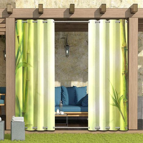 3D Waterproof Outdoor Pergola Curtain with Top and Bottom Eyelets, Set of 2, Windproof Double Eyelet Outdoor Pergola Curtain for Garden (Green Bamboo, 137x304cm) (1/5)