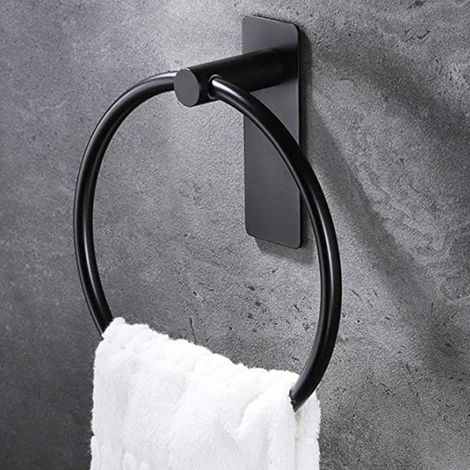 Towel Ring Black Towel Holder Ring No Drilling Towel Rail for Kitchen and Bathroom Self-Adhesive Stainless Steel