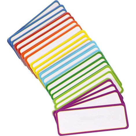 Étiquettes magnétiques nominatives - Lot de 54 - Autocollants nominatifs vierges, réutilisables et effaçables à sec - Aimants koelkast - 9 couleurs - 8 x 3 cm - Inscriptibles (1/5)