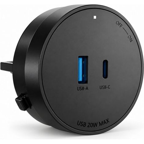 Presa USB-A + USB-C PD 20W Per Multipresa Da Binario, 5V 3A 9V 2.22A 12V 1.67A, GONEO Power Track (Nero)