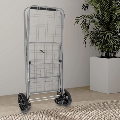 Klappbarer tragbarer Einkaufswagen mit 2 Körben, maximales Gewicht von 50 kg, 52  40  49 cm