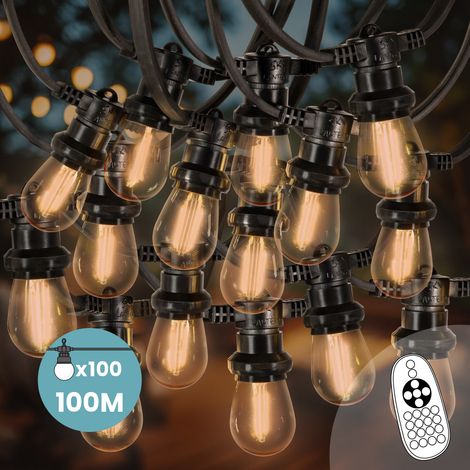 Guirlande Guinguette 100M 100 Bulbes Filament Ambré Dimmables - Guirlande Lumineuse Ampoule E27 Transparente à Intensité Variable - Guirlande Guinguette Led Variateur de Luminosité+Télécommande (1/5)