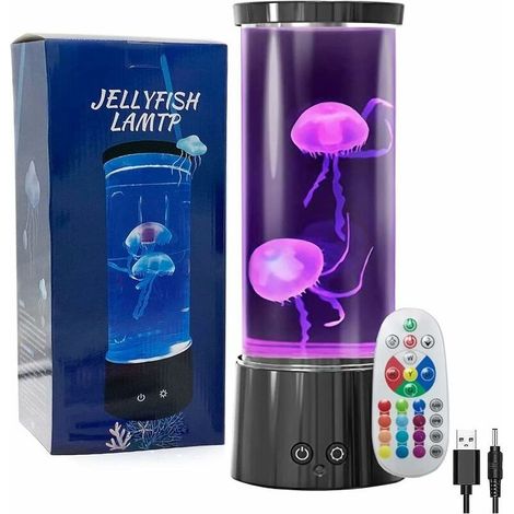 Lampe méduse LED 16 couleurs – Veilleuse aquarium avec télécommande – Moteur silencieux – Alimentation USB – Décoration relaxante (1/5)