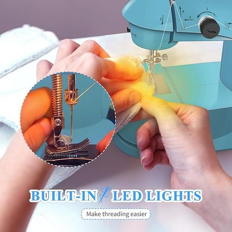 Sewing Machine, Portable Sewing Machine for Children Beginner with LED Mini Manual Sewing Machine Electric Clothes (1/4)
