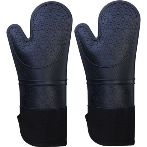 Paire Gant Anti Chaleur Professionnels Gants de Four Maniques Cuisine étendus pour Pizza Silicone Noir (1/5)