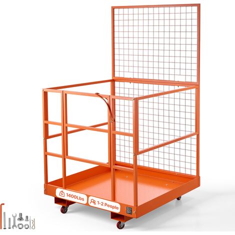 Cage de Sécurité pour Chariot Élévateur 1225x1148 mm, Plate-forme de Travail Charge Max. 635,03 kg, pour Travaux en Hauteur, Nacelle Démontable avec 4 Roulettes, Verrou et Trou de Drainage (1/5)