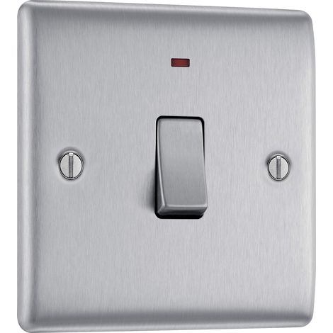 Interrupteur à 2 pôles en acier brossé avec témoin lumineux 20 A (1/5)