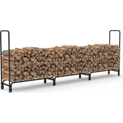 Range Bûche Extérieur Bois Jardin: 345x117x35cm Rangement Bûche Charge 408kg Serre Bûche XXL Porte Bûche Intérieur Étagère en Métal pour Bois de Cheminé (1/5)