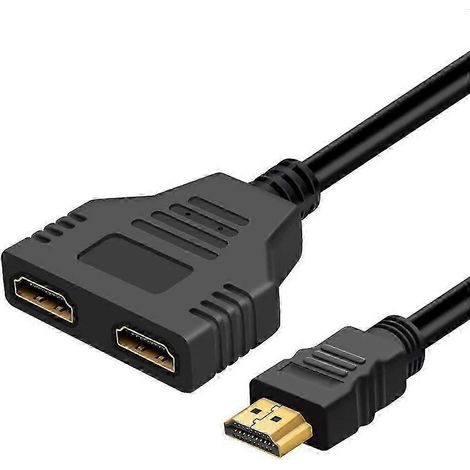 Câble HDMI 2026 1080P divisé, 1 entrée, 2 sorties, connecteurs mâles vers 2 femelles plaqués or, 30 cm, compatible avec les téléviseurs, les moniteurs et les projecteurs. (1/5)