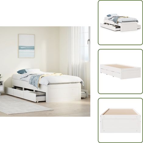 vidaXL Massivholzbett ohne Matratze mit Schubladen Weiß 90x200 cm (1/5)
