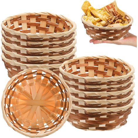 Corbeille à pain en bambou – 10 paniers de service ronds tissés alimentaires, 17 cm (1/2)