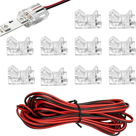 10 Pièces Connecteur LED COB 2pin 8mm avec 20m 22AWG Câble D'extension 12V 24V Bandes Connecteurs Sans Soudure pour Bande 3528 2835 Ruban connecteurs Rapides pour Connecter Les Fils et Les Bandes LED (1/5)