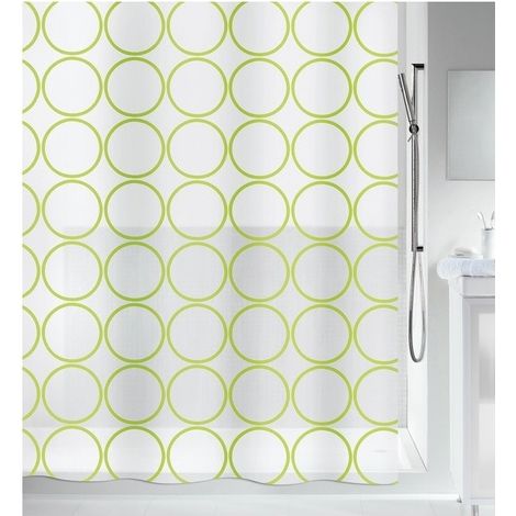 Rideau de douche PEVA ANDO 180x200cm Vert & Blanc Spirella (1/3)
