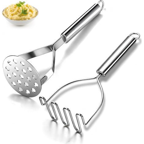 Presse-Purée de 2 pièces, Acier Inoxydable Écrase-patates Cuisine Ustensiles Accessoires Essentiels pour Avocat, Pommes de Terre, Haricots, Viande, Légumes (1/5)