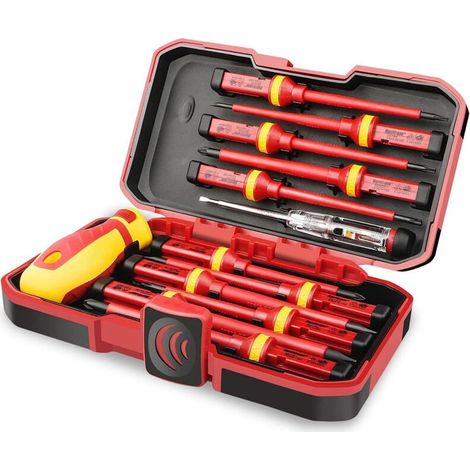 – Coffret de 13 tournevis isolés VDE – Chrome vanadium 1000V – Têtes traitées phosphate manganèse – Prise antidérapante pour précision (1/5)