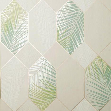 Cream Gold Miami Wallpaper Fine Decor Tropical Jungle Geometric Metallic (1/2)