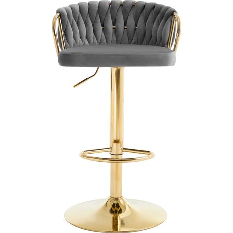 Tabouret de bar réglable en velours gris foncé avec dossier et repose-pieds (1/5)