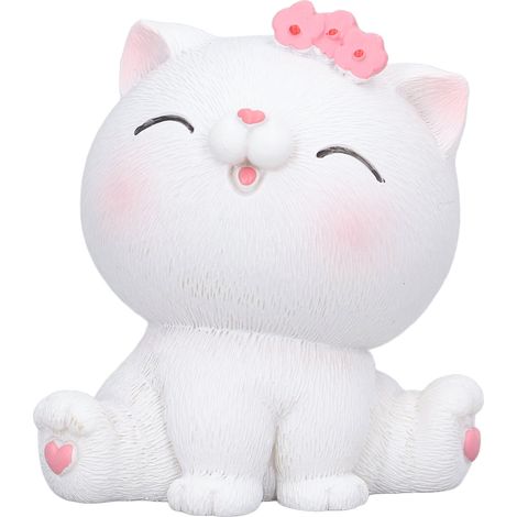 Statuette de Chat Blanc en Résine Synthétique - Déco Bureau et Maison Mignonne (1/5)