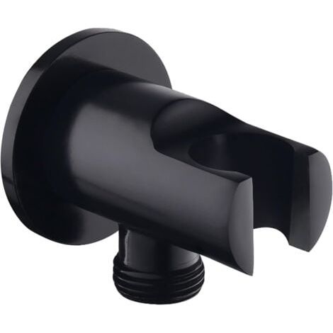 Soporte para cabezal de ducha, codo de conexión de pared con soporte, soporte redondo para cabezal de ducha, codo universal con soporte/conector para cabezal de ducha (negro) (1/5)