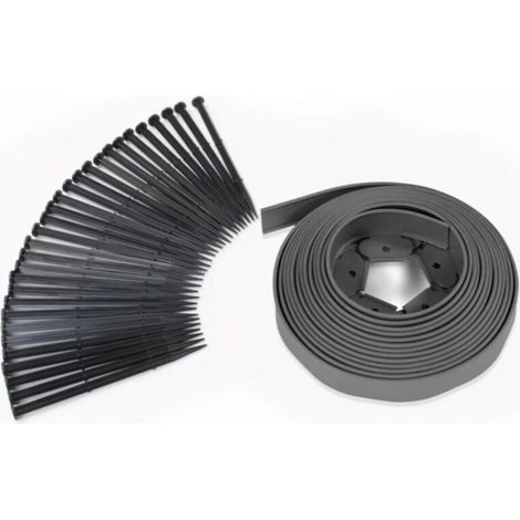 Bordurette de jardin flexible 10 M gris anthracite hauteur 5 CM + 30 piquets (1/4)