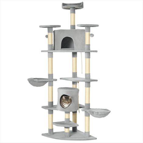Arbre à chat XXL 60 x 60 x 200 cm gris foncé avec niches et (1/5)