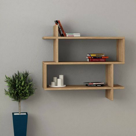 Dmora - Estantería Solara, Estante, Estante de pared, Estanterías multiusos, 70x22h66 cm, Roble, con embalaje reforzado (1/3)