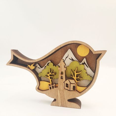 Ornement En Bois - Figurine Animale 3D Sculptée À La Main - Décoration Murale Et Sur Étagère Pour Intérieur - 1 Pièce (1/5)