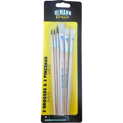 Lot de 6 pinceaux - Brosse et rond - Assortiment - Scolaire - Ulmann
