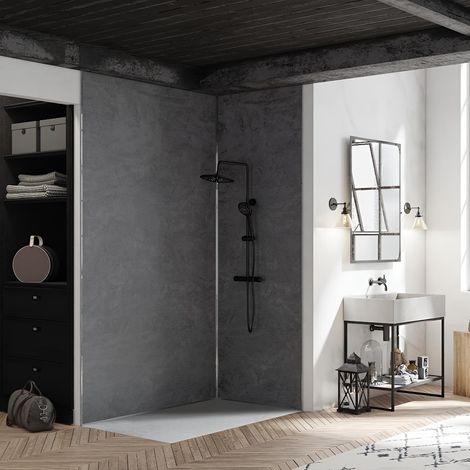 Panneau Mural Salle de Bain KINEDO KINEWALL ép. 3mm L 125 cm H 2,50m couleur Béton Fonce