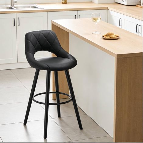 Tabouret de bar avec dossier, assise en tissu et pieds en bois massif, style moderne, gris anthracite (1/5)