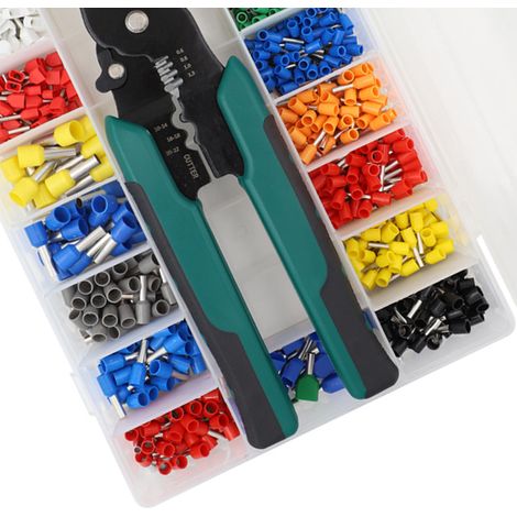 Kit d'outils de sertissage, manchon de sertissage (18 types), 960 cosses de fil isolées, jeu de pinces à sertir auto-ajustables, calibre 0,5 à 10 mm². (1/5)