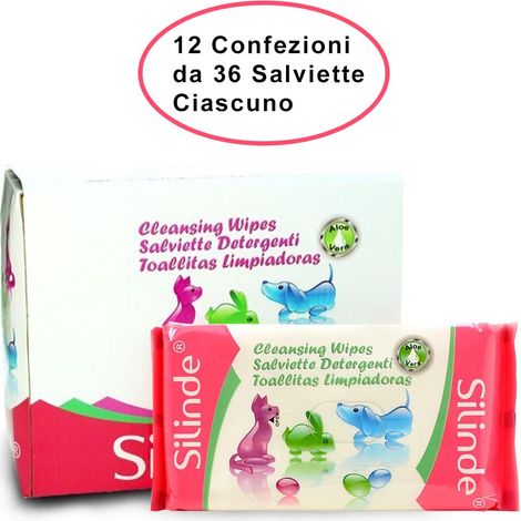 Silinde salviettine per cani e gatti detergenti igienizzanti profumo baby 12 confezioni da 36 salviette
