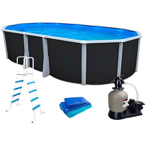 Kit piscine hors-sol acier Toi ANTHRACITE IBIZA PRESTIGIO ovale 640X366X132cm liner 0,60mm (1/5)