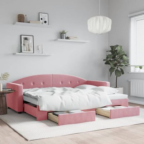 Lit de jour avec gigogne et tiroirs-Canapé-lit avec Rangement sans matelas rose 80x200 cm 798965 (1/5)
