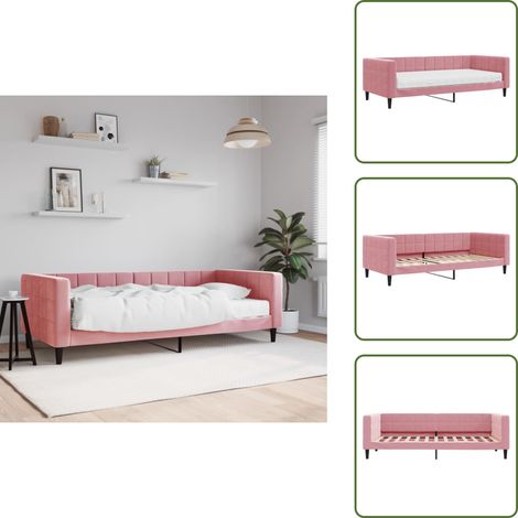 The Living Store Lit de jour avec matelas rose 90x200 cm velours - Canapé Convertible - Lit Deux Places - Lit Invité - Mobilier Salon - Meuble Chambre (1/5)